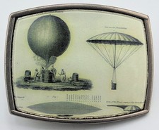 Vtg Ascent of Bell's Aerial Machine Vauxhall Gardens Belt Buckle Made in USA