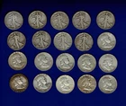 LOT OF 20  FRANKLIN & WALKING HALF DOLLARS MIXED DATES 1936-1963 90% SILVER