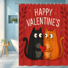 Valentine's Day Shower Curtain with Cute Cats and Heart Design