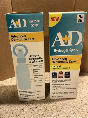 A+D Advanced Dermatitis Care Hydrogel Spray Hypochlorous Acid 4oz (2) Sealed NEW