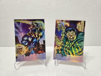 Vintage 1995 Marvel Masterpieces Holoflash Thanos & Mandarin Trading Card Lot