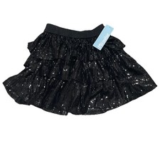 Girls Sequin Skirt 3-Layer Ruffle Skirt Elastic Waist Sparkle Metallic Size 8-9y