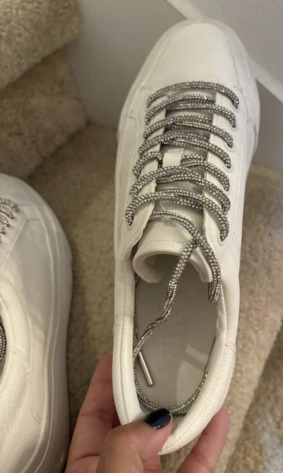 Zapatillas deportivas Zara gruesas de cuero blancas para mujer con cordones plateados talla 39 EUR/7 EE. UU. Foto 4 de 4