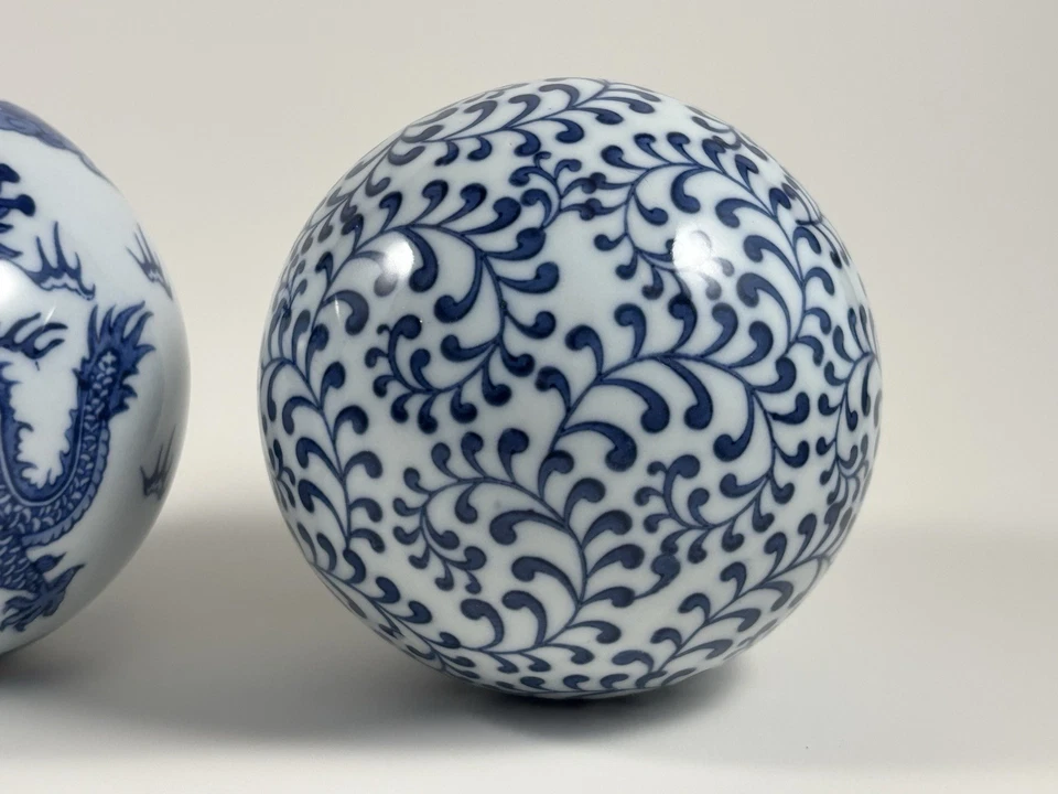 Антикварный китайский фарфор керамический синий/белый ковер мяч набор из 3 (4 дюйма) - Изображение 4 из 4