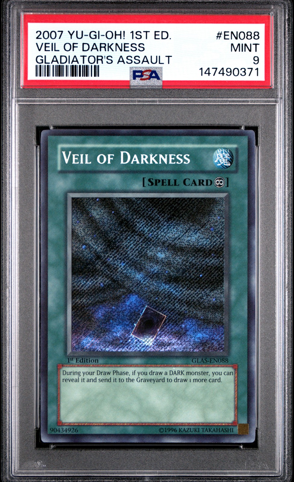 2007 YU-GI-OH! GLAS-GLADIATOR'S ASSAULT 1ST EDITION VEIL OF DARKNESS PSA 9
