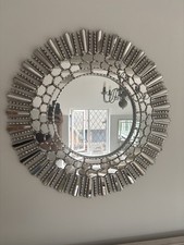 Large Decorative Silver Sunburst Wall Mirror