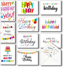 Bulk 100 Happy Birthday Cards 5x7 Assorted Designs with Envelopes and Stickers