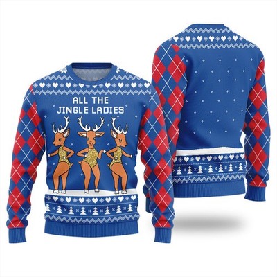 All The Jingle Ladies Reindeer Ugly Christmas Sweater Fullsize S-6XL