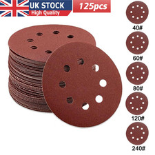 125PCS 125mm - 5" 8 Hole Sanding Discs 40 60 80 120 240 Grit Orbital Sander Pad
