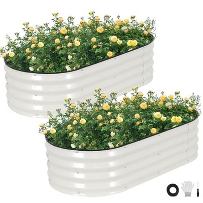  Galvanized Raised Garden Bed Outdoor, 2Pcs 4x2x1ft Oval Planter Box with White