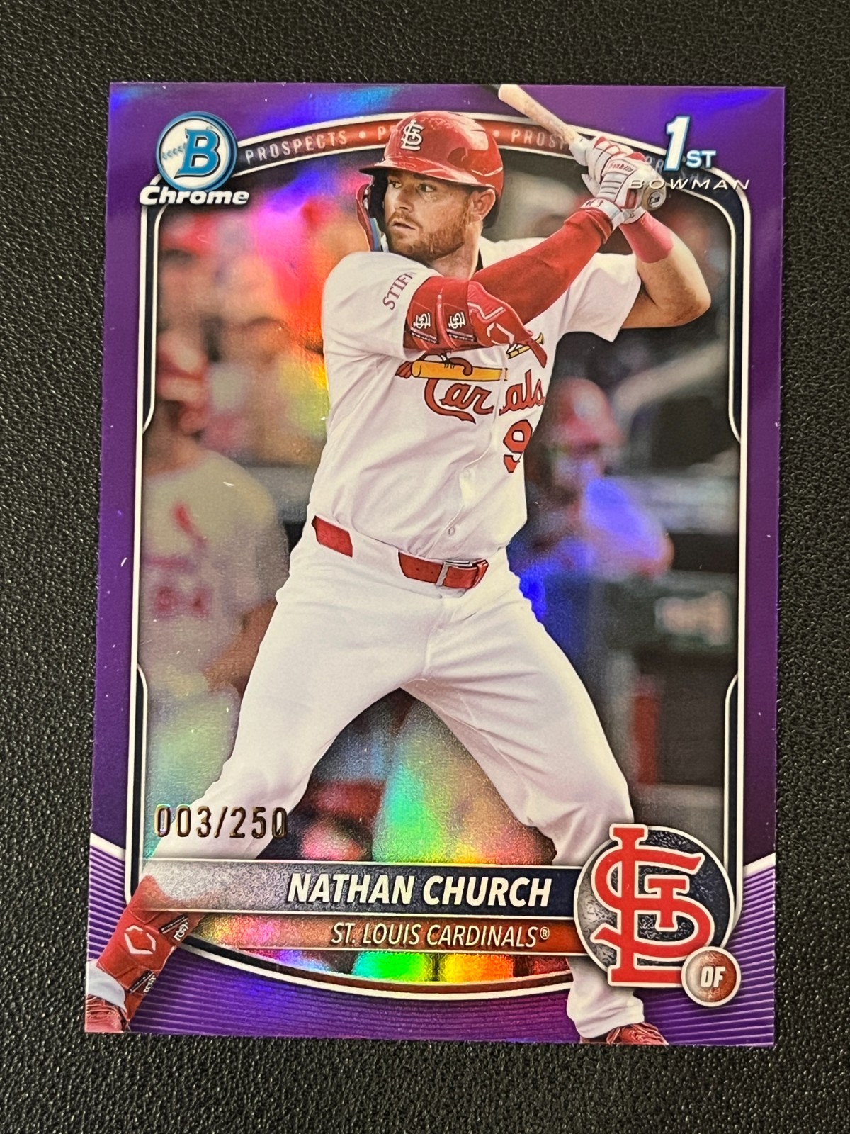 Nathan Church 2025 Bowman Chrome 1st Purple Refractor /250 Cardinals
