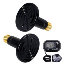 2-Pack 100W Ceramic Heat Lamp with 1-pcs Digital-Thermometer, Infrared Heat E...