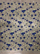 Marilyn ROYAL BLUE Floral and Leaves Embroidery on Mesh Lace Fabric by the Yard