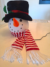 Lighted Snowman Christmas Tree Topper Black Hat Striped Scarf