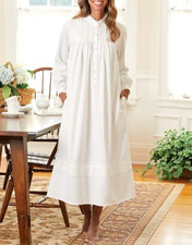 Eileen West Royal splendor brushed cotton pleated white nightgown laced woman S