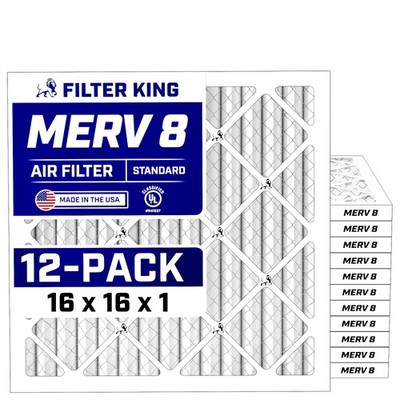 Filter King 16x16x1 Air Filter 12-PACK MERV 8 Actual Size 15.5 x 15.5 x .75''