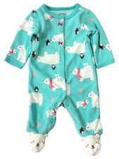 Carters Infant Girls Plush Holiday Polar Bear Blanket Sleeper Blue Sleep Play 6m