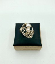 Beautiful Handmade Artistic 925 Sterling Silver Wire Ring - Real Pearls - Size 7
