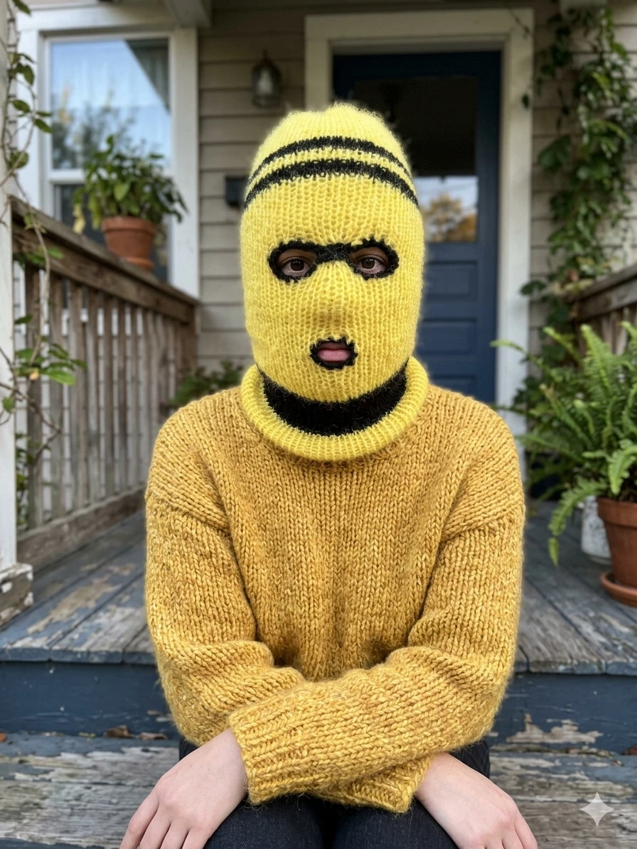 Balaclava Ski Mask Yellow/Black Stripe 3 Hole Winter Hat Mohair Blend