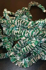 Vintage Aluminum Foil Garland Christmas Decor Tree Trim Green Silver Holiday