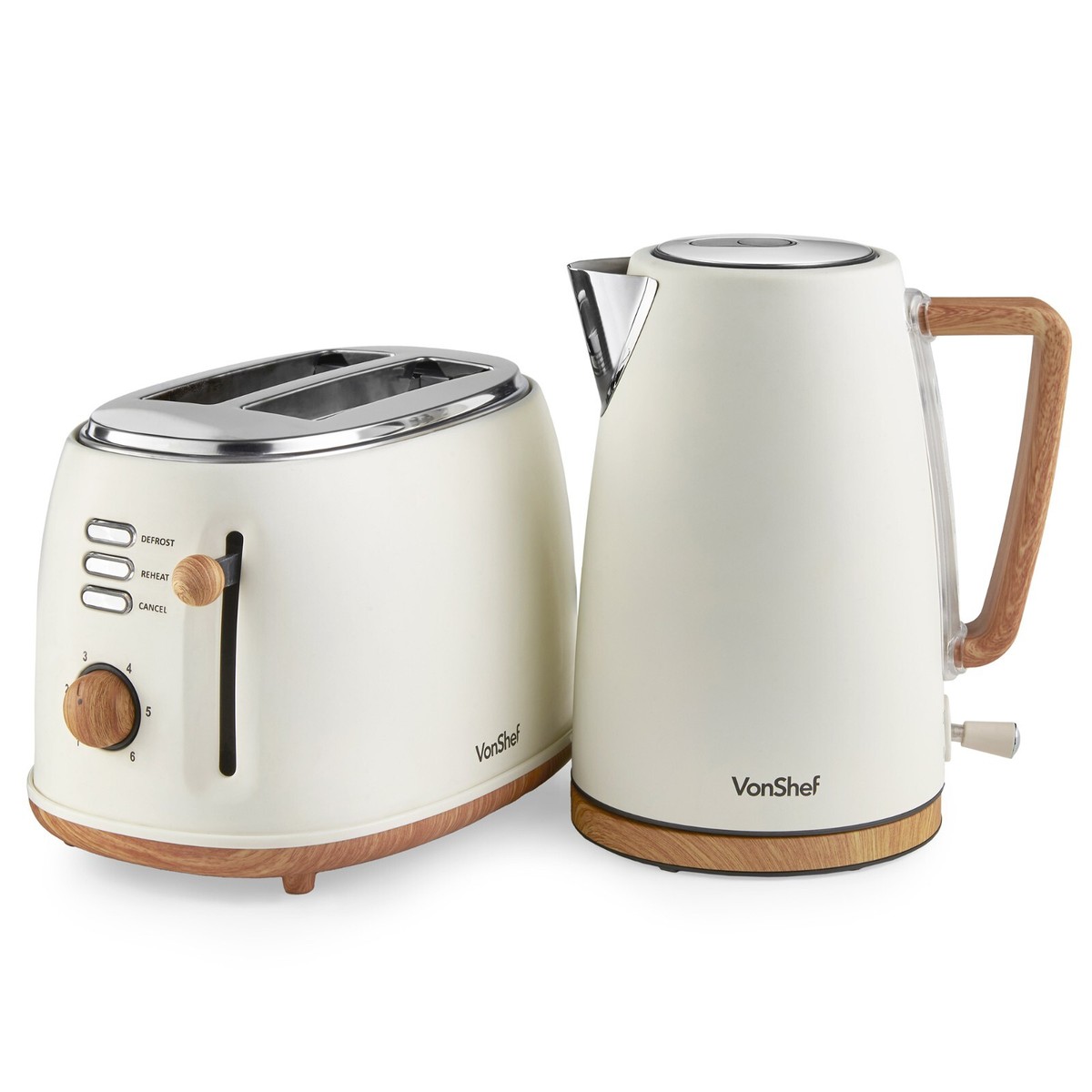 Kettle Toaster Set Cream, Kettle 3000W Slice Toaster 850W,  VonShef