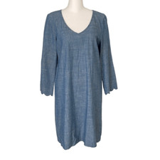 J By J. Crew Womens Sheath Dress Knee Length Scalloped Denim Cotton Blue Size 6