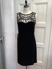 Vintage Gina Bacconi Black Sleeveless Velvet Sheath Pencil Dress 10-12