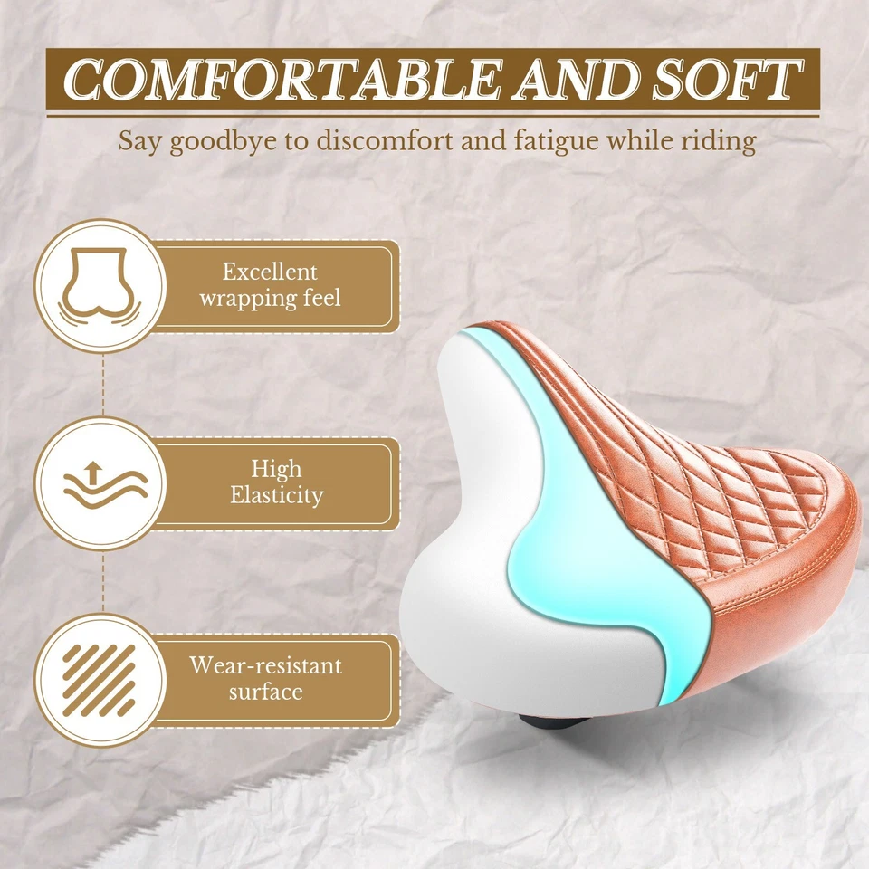 Asiento de bicicleta ancho para hombre y mujer cómodo - Cojín de asiento de bicicleta marrón de gran tamaño Foto 3 de 4
