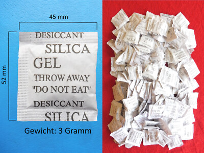 25-500 Silica Gel Bags je 3 Gramm *52 mm x 45 mm* Salz Trockenmittel Entfeuchter