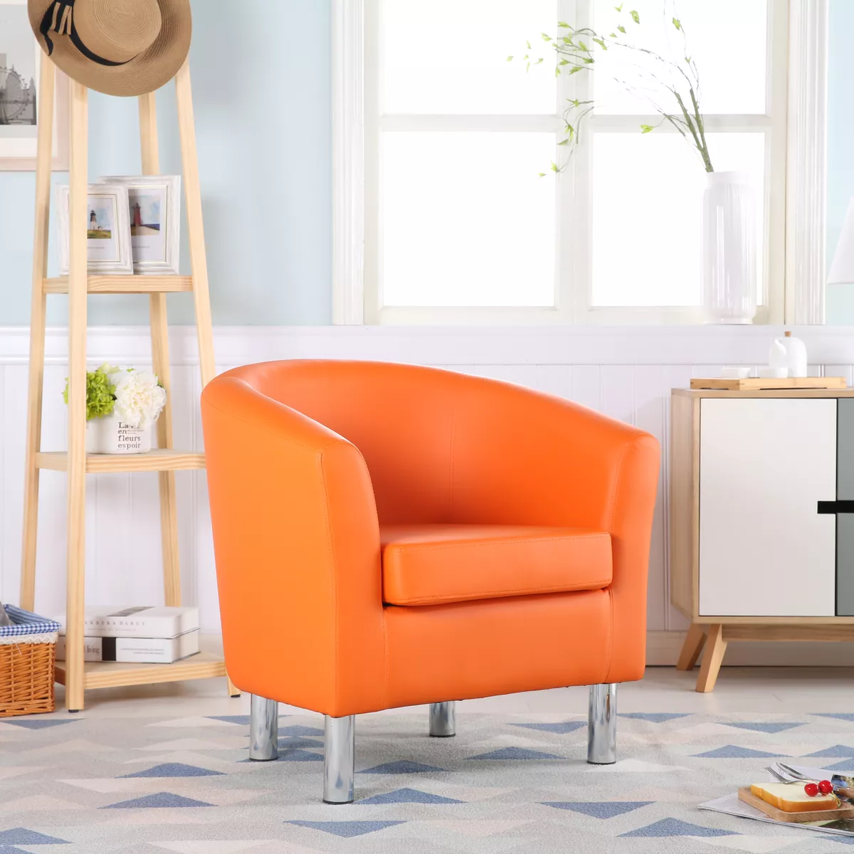 Orange faux leather chair hot sale