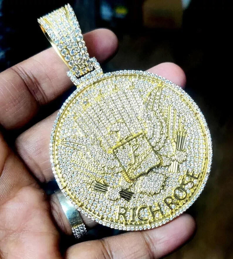 Lab Created Diamond Yellow Gold Plated Custom Letter Pendant Round 925  Silver