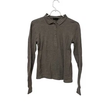 Massimo Dutti Womens Polo Shirt Size S Brown Knit Long Sleeve Lightweight NWOT