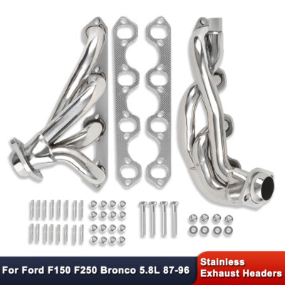 For Ford F150 F250 Bronco 1987-1996 5.8L V8 Shorty Exhaust Headers Stainless