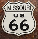 Vintage US ROUTE 66 MISSOURI Metal Highway Gas Oil Road Shield Sign Ad
