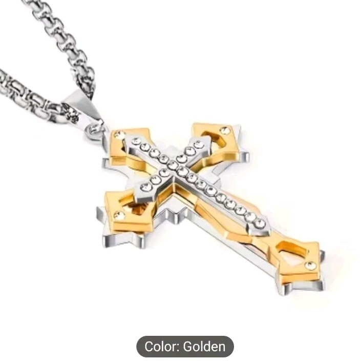 Colgante Cruz Dos Tonos Tres Capas Acero Inoxidable