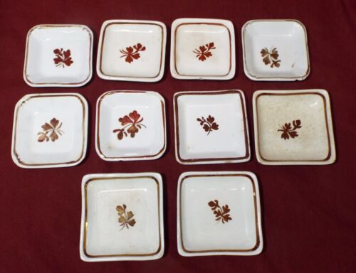10 EARLY Antique MEAKIN Shaw IRONSTONE Copper Lustre TEA LEAF BUTTER PATS - Afbeelding 1 van 14
