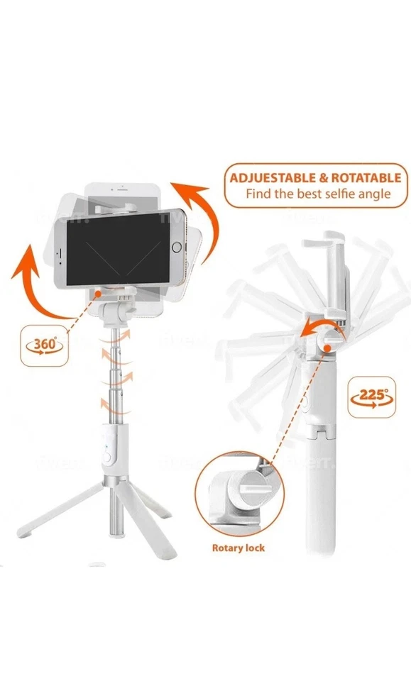 BW-BS3 bluetooth Remote Tripod Selfie Stick White - Image 2 of 4