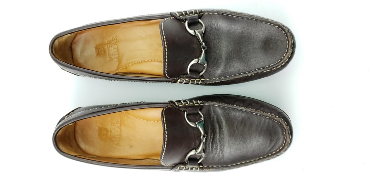 Peter Millar Mens Sz 11m Brown Leather Horse Bit Slip on 