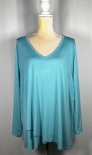 Karen Kane Women Tunic Blouse Shirt Top 2X  Roll Tab Sleeve Jersey Aqua Blue