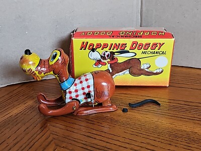 Vintage Hopping Doggy Flipping Dog Tin Toy Japan MIK UNI Works w