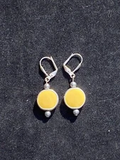 Silver Tone and Yellow Circle Dangle Drop Latch Back Earrings Fashion Jewelry 