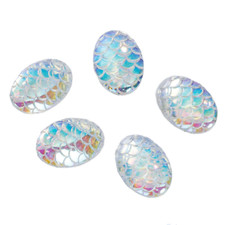 4 Mermaid Scale Cabochons 18x13 Oval Flat Domed Dragon Scale Flatbacks Clear