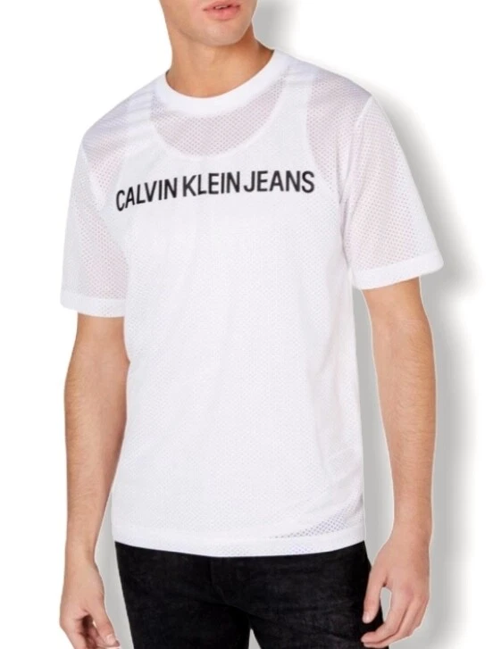 NWT Calvin Klein CK Jeans Mens Logo Mesh Racing T-Shirt Mesh Tee White XL |  eBay