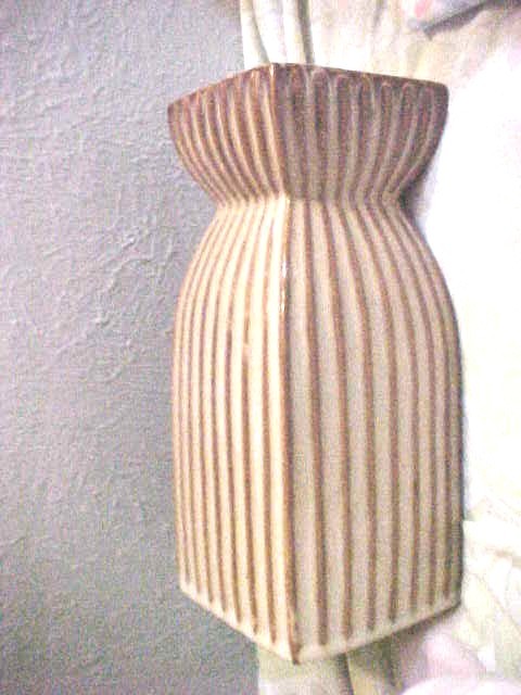 VTG "DAVID LONG" POTTERY CANDLEHOLDER, SQUIGGLE LINES PATTERN, 9 1/4" TALL 