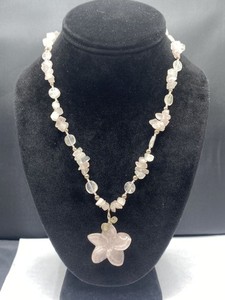 Sterling Silver Clear & Rose Quartz Beaded Necklace 33.3g