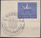 FDC cancel 1939 Third Reich Germany CV$26 horse stamp used on piece COMB.SHIPP