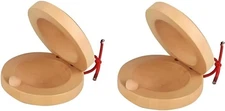 Wooden Castanet, Percussion Instrument - 2Pcs Hand Finger Light Brown 
