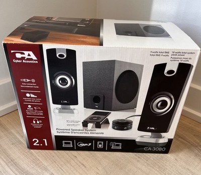 Cyber Acoustics CA-3080 18W Powered 2.1 Speaker System Control Pod New Open Box