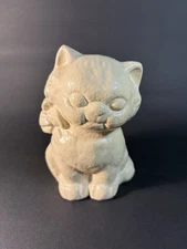 Cast Iron White Cat Coin Bank Red Bow 4.75”