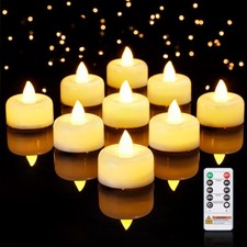12 Pack Ivory Remote Tea Lights, Timer, 400 Hours, Flickering Flameless LED